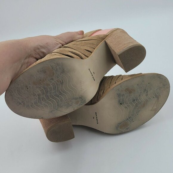 Matisse Mummy Sling Tan Suede Slingback Peep Toe 3" Block Heel Bootie Size 7M - Picture 7 of 11